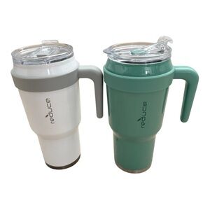 REDUCE White & Sage 40 Oz Vacuum Insulated w/Lids  (Set of 2) Cups Mugs Tumblers